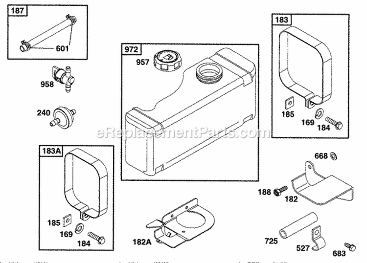 Fuel Tank Assy Diagram and Parts List for 282707-0026-01  Briggs and Stratton Engine